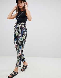 Брюки с цветочным принтом и поясом Pimkie - Мульти
