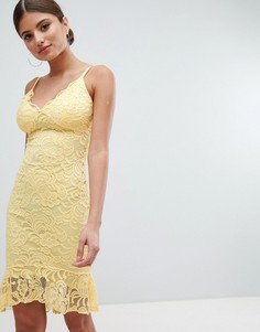Кружевное платье-футляр с оборкой по краю Jessica Wright - Желтый