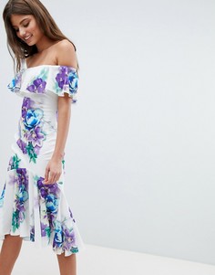 Платье с широким вырезом, цветочным принтом и оборками Jessica Wright - Белый