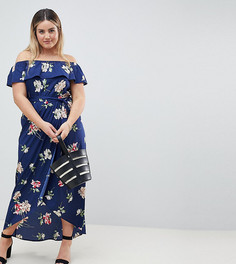 Платье макси с открытыми плечами и цветочным принтом Influence Plus - Черный