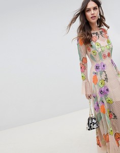 Платье макси с цветочной вышивкой ASOS EDITION - Бежевый