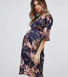 Платье миди с рукавами кимоно, цветочным принтом и поясом Hope & Ivy Maternity - Мульти
