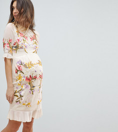 Платье мини с цветочной вышивкой Hope & Ivy Maternity Premium - Бежевый