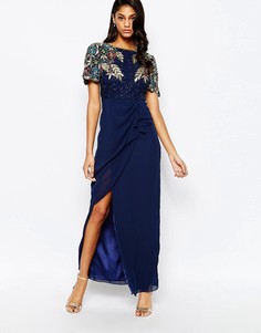Платье макси с оборкой и запахом на юбке Virgos Lounge Ariann - Темно-синий