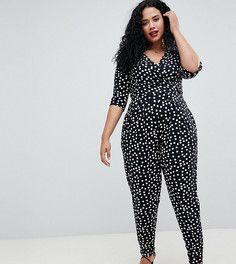 Комбинезон в горошек с запахом и рукавами 3/4 ASOS DESIGN Curve - Мульти