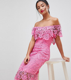 Кружевное платье-футляр с открытыми плечами и оборками Paper Dolls Petite - Розовый