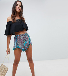 Шорты с принтом и отделкой помпонами Boohoo - Синий