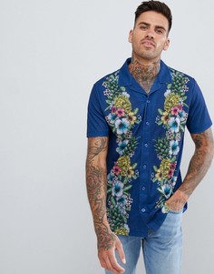 Рубашка с цветочным принтом и воротником в виде лацканов Urban Threads - Темно-синий