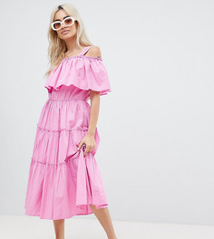 Ярусное платье миди с открытыми плечами Vero Moda Petite - Розовый