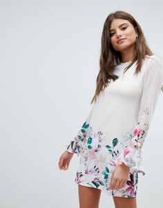 Свободное платье с длинными рукавами и цветочным принтом Jessica Wright - Кремовый