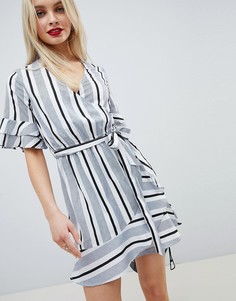 Платье в полоску с запахом и оборками Influence - Синий