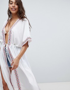 Длинное пляжное кимоно с вышивкой Anmol - Белый
