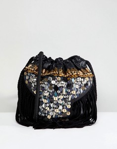 Фестивальная кожаная сумка на плечо с вышивкой Park Lane - Черный