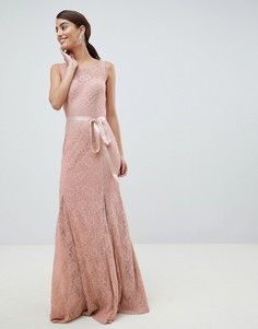 Кружевное платье макси с атласным поясом City Goddess - Розовый
