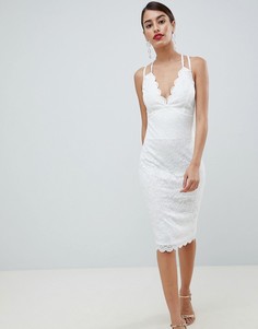 Кружевное платье миди с фигурными краями City Goddess - Белый