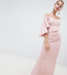 Платье макси с открытыми плечами и длинными рукавами City Goddess Petite - Розовый