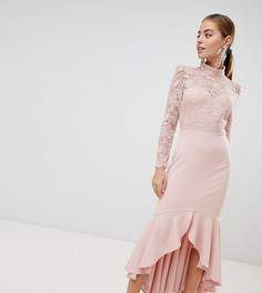 Платье макси с кружевным топом, длинными рукавами и оборкой City Goddess Petite - Розовый