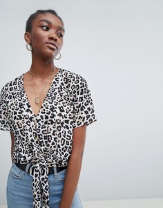 Рубашка с леопардовым принтом New Look - Коричневый