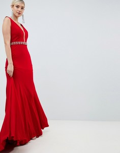 Платье макси с декорированной талией Jovani - Красный