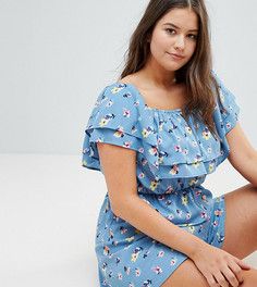 Ромпер с открытыми плечами и цветочным принтом Influence Plus - Синий