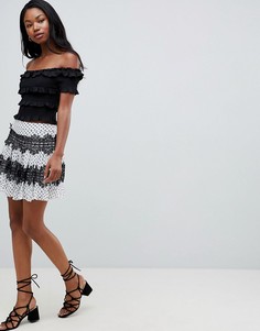Мини-юбка в горошек с кружевными вставками ASOS DESIGN - Мульти