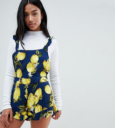 Ромпер-шорты с оборками и принтом лимонов Glamorous Petite - Синий