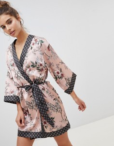 Атласный халат с цветочным принтом New Look - Розовый