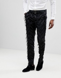 Черные строгие брюки зауженного кроя с бахромой ASOS EDITION - Черный