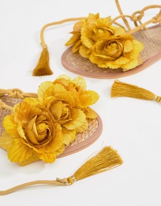 Кожаные сандалии с завязками и кисточками River Island - Желтый