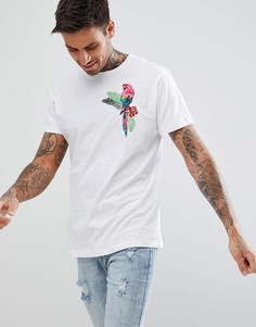 Белая oversize-футболка с вышитым попугаем boohooMAN - Белый