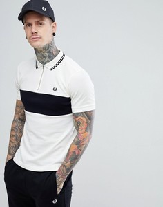 Поло из фактурной ткани бежевого цвета с молнией Fred Perry - Белый