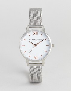 Серебристые часы с сетчатым браслетом и белым циферблатом Olivia Burton OB16MDW22 - Серебряный