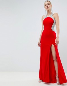 Платье макси с боковым разрезом и отделкой Jovani - Красный