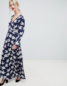 Платье макси с запахом и цветочным принтом Liquorish - Темно-синий