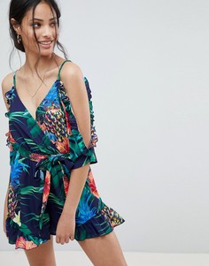 Ромпер с вырезами на плечах и тропическим принтом Parisian - Темно-синий