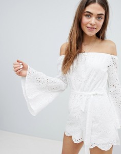 Ромпер с открытыми плечами и вышивкой ришелье Parisian - Белый