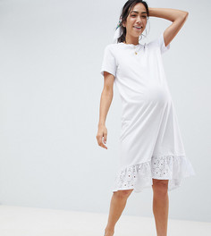 Платье-футболка миди с отделкой ришелье по краю ASOS DESIGN Maternity - Белый