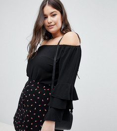 Платье с открытыми плечами и ярусными рукавами AX Paris Plus - Черный