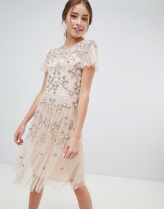 Платье миди со сплошной отделкой Miss Selfridge - Розовый
