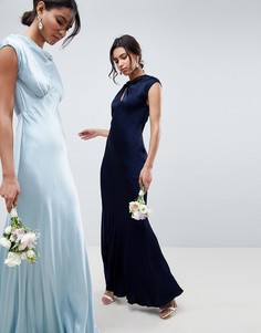 Платье макси с короткими рукавами и вырезом капелькой Ghost bridesmaid - Темно-синий