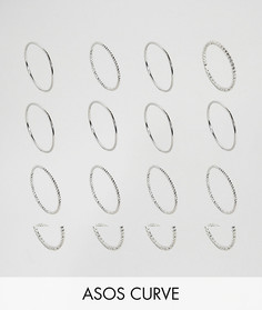 Набор из 16 фактурных колец ASOS DESIGN Curve - Серебряный