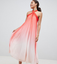 Плиссированное платье макси с высоким воротом John Zack Tall - Розовый