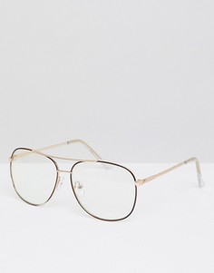 Розово-золотистые очки-авиаторы с коричневой отделкой и прозрачными стеклами ASOS DESIGN - Золотой