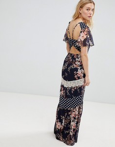 Платье макси с комбинированным принтом и кружевной отделкой Hope & Ivy - Мульти