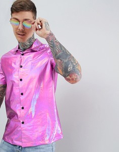 Фестивальная розовая oversize-рубашка металлик с воротником в виде лацканов ASOS DESIGN - Розовый