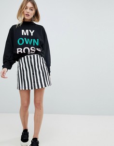 Мини-юбка в полоску на пуговицах Monki - Белый