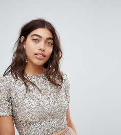 Кроп-топ от комплекта с открытой спиной и отделкой Lace & Beads - Коричневый