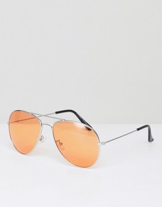 Солнцезащитные очки-авиаторы с оранжевыми стеклами 7x - Серебряный