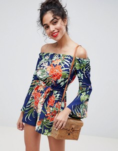 Ромпер с открытыми плечами и тропическим принтом Parisian - Темно-синий