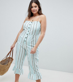 Хлопковый комбинезон в полоску с квадратным вырезом, оборками и пуговицами ASOS DESIGN Curve - Мульти